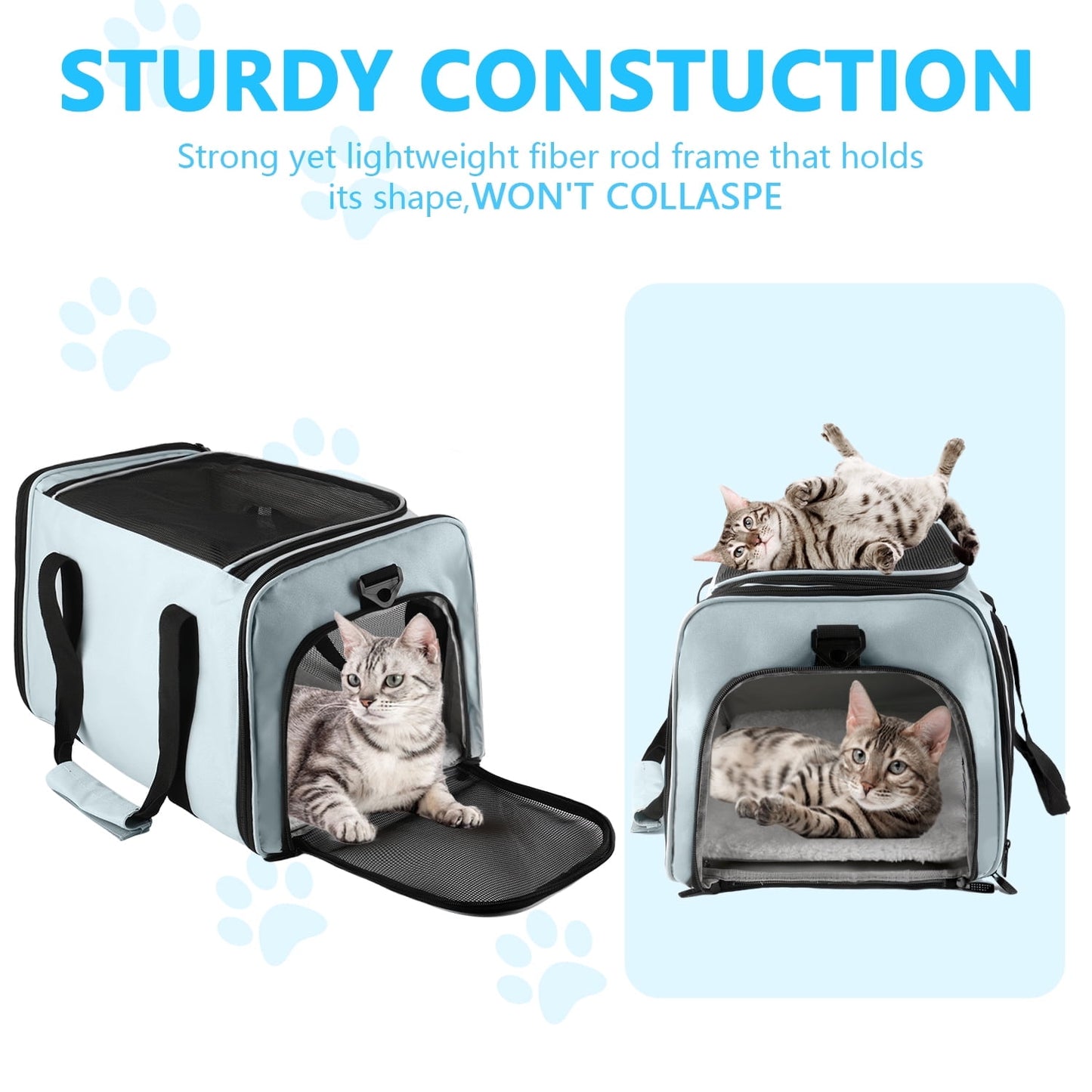 Merryhome 18 in Cat Carrier for Small Cats & Dogs up to 15 lbs – Airline Approved Foldable Soft-Sided Pet Travel Bag, Waterproof, Blue