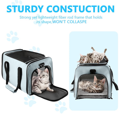 Merryhome 18 in Cat Carrier for Small Cats & Dogs up to 15 lbs – Airline Approved Foldable Soft-Sided Pet Travel Bag, Waterproof, Blue
