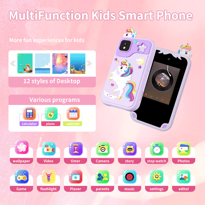 WHATOOK Kids Smart Phone for Boys with 32G Card , Christmas Birthday Gifts for Age 3-10 Kids Toys Cell Phone, 2.8" Touchscreen Toddler Learning Toy, Dual Lens, Music Player Purple