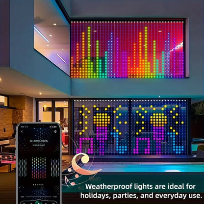 Merryhome RGB Curtain Lights 1m x 1m, App Controlled Music Sync LED String Lights, Waterproof Indoor Outdoor Decor for Bedroom Party Wedding Halloween Christmas Yard, Gift Box Included
