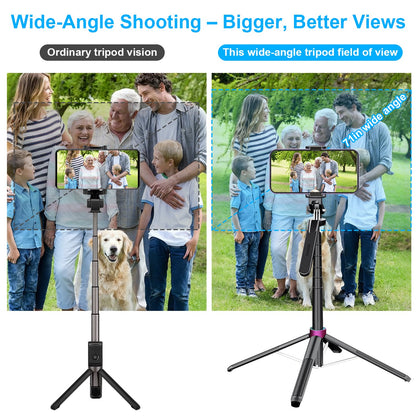 71" Phone Tripod with Bluetooth Remote – 4-Leg Stable Stand, 360° Rotation, Extendable 1.8M Aluminum Pole, Selfie Stick for iPhone & Android