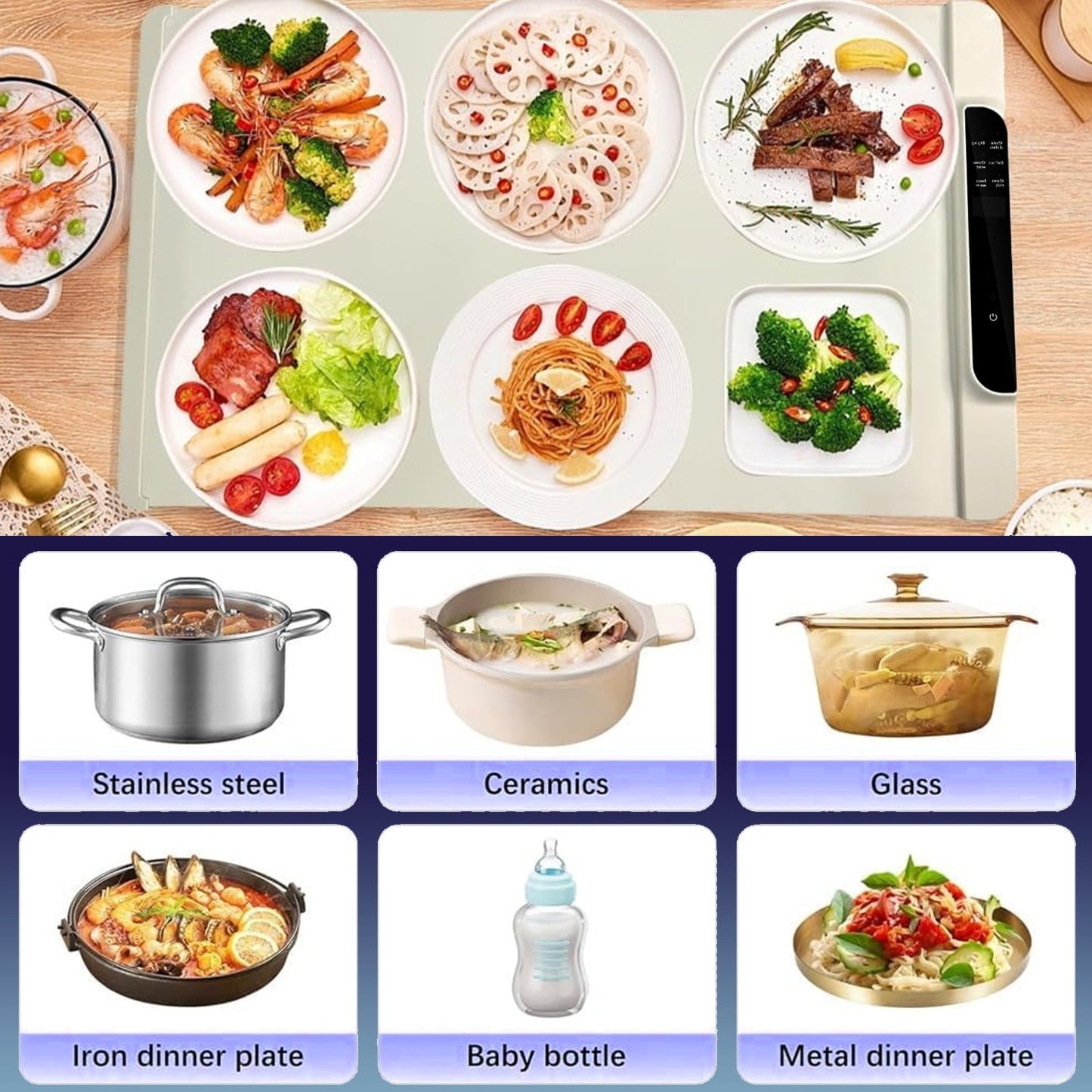 Food Warming Mat - Fast Heating Silicone Electric Warming Tray with 10 Level Temperature, Raised Feet Protects Table, Roll Up Buffet Hot Plates Heat Pad, Portable Food Warmer for Parties Home Travel