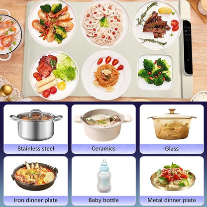 Food Warming Mat - Fast Heating Silicone Electric Warming Tray with 10 Level Temperature, Raised Feet Protects Table, Roll Up Buffet Hot Plates Heat Pad, Portable Food Warmer for Parties Home Travel
