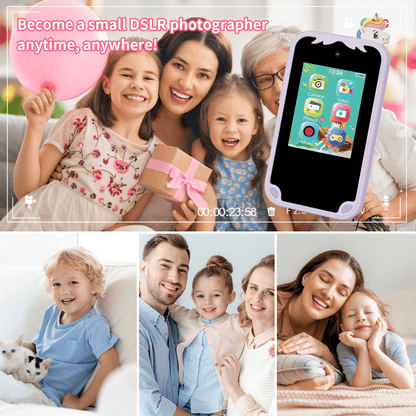 WHATOOK Kids Smart Phone for Boys with 32G Card , Christmas Birthday Gifts for Age 3-10 Kids Toys Cell Phone, 2.8" Touchscreen Toddler Learning Toy, Dual Lens, Music Player Purple
