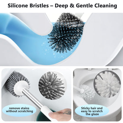 Toilet Brush with Wall Mount and Water Drawer – Long Handle Silicone Cleaner for Quick Dry Bathroom Cleaning