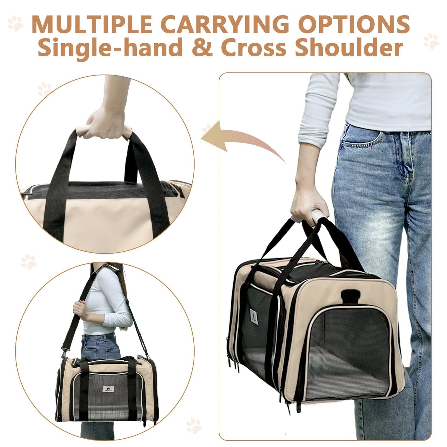 Merryhome Cat Carrier 18 in, Airline Approved Soft-Sided Pet Travel Bag, Foldable Waterproof for Small Cats and Dogs up to 15 lbs, Coffee