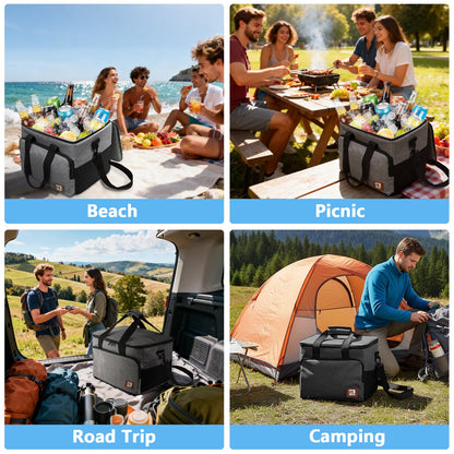 Merryhome 45‑Can Collapsible Soft Cooler Bag – 29 Qt Leak‑Proof Insulated Ice Chest for Camping, Beach, Road Trip, Picnic & Grocery Travel Bag (Gray)