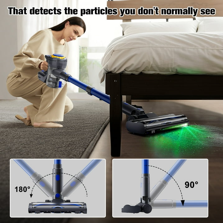 Cordless Vacuum Cleaner, 50mins Runtime, Powerful Stick Vacuum 6*2600mah Rechargeable Cordless Vacuum for Carpet, Tile, Pet Hair, Hardwood Floors, Blue