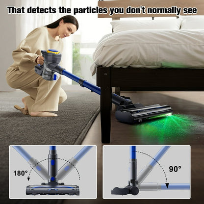Cordless Vacuum Cleaner, 50mins Runtime, Powerful Stick Vacuum 6*2600mah Rechargeable Cordless Vacuum for Carpet, Tile, Pet Hair, Hardwood Floors, Blue