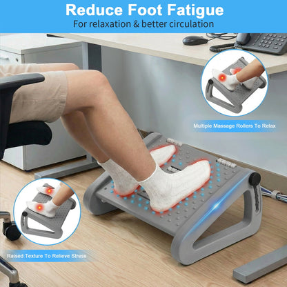 Merryhome Foot Rest Under Desk with 6 Adjustable Heights, Ergonomic Under Desk Footrest with Massage Rollers and Textured Surface for Office, Home and Travel, Gray