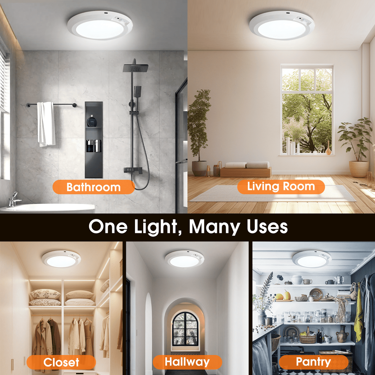 Merryhome Motion Sensor LED Ceiling Light 7 inch, Rechargeable Wireless Magnetic Light with Remote Control, Battery Operated for Closet Hallway, 2 Pack