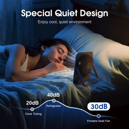 Desk Fan Portable Fan Rechargeable 5000mAh Personal Fan, Silent Small Table Fan Travel Fan for Sleeping with Display & 100-Speed, Desktop Fan for Bedroom Office Camping- Black