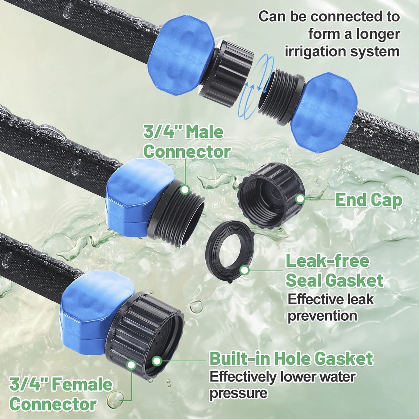 Flat Soaker Hose 75ft - Heavy Duty Expandable Drip Irrigation System for Large Gardens, Saves 80% Water Linkable, Leakproof UV-Resistant 1/2" Diameter, Black