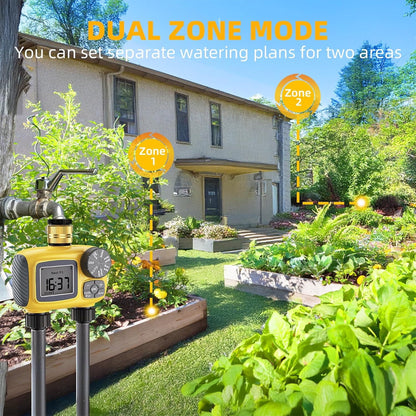 Water Timer for Garden Hose with Brass Swivel - 2 Zone Sprinkler Timer with Rain Delay/Manual Watering/Automatic Irrigation for Yard Lawn