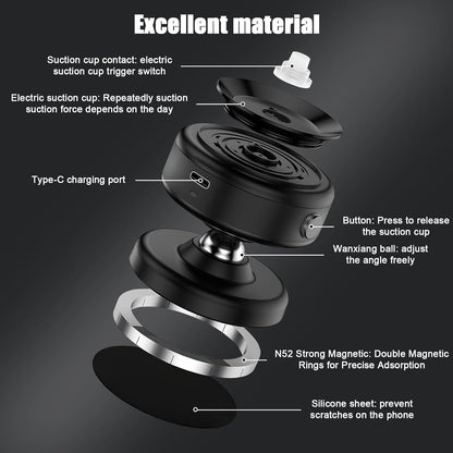 Car Phone Holder for Magsafe - 78 lbs Strongest Suction Cup, 2400gf Magnetic Car Mount, 360° Adjustable for iPhone 16/15/14/13/12 Pro Max Plus, Carbon Fiber Design（Black）