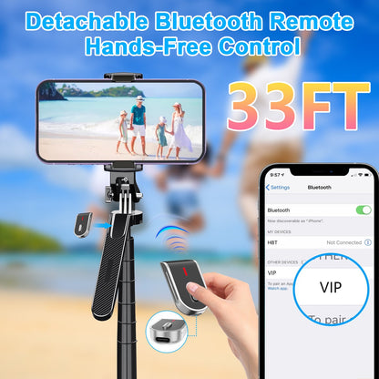 71" Phone Tripod with Bluetooth Remote – 4-Leg Stable Stand, 360° Rotation, Extendable 1.8M Aluminum Pole, Selfie Stick for iPhone & Android