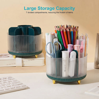 Desk Organizer,360 Rotating Plastic Desk Pen Organizer with 7 Slots,Dual-Purpose Art Supply Pencil Cup for Office,Home（Blue）