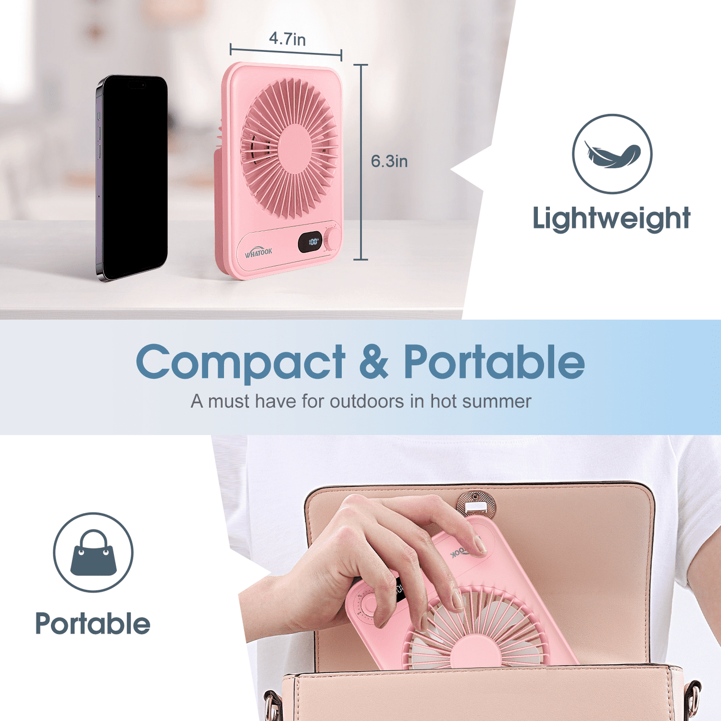 Desk Fan Battery Operated, Portable USB Rechargeable Fan, 5000 mAh 180° Quiet Personal Fan With Power Display, 100 Speeds Adjustable Table Fan for Desktop, Home, Travel