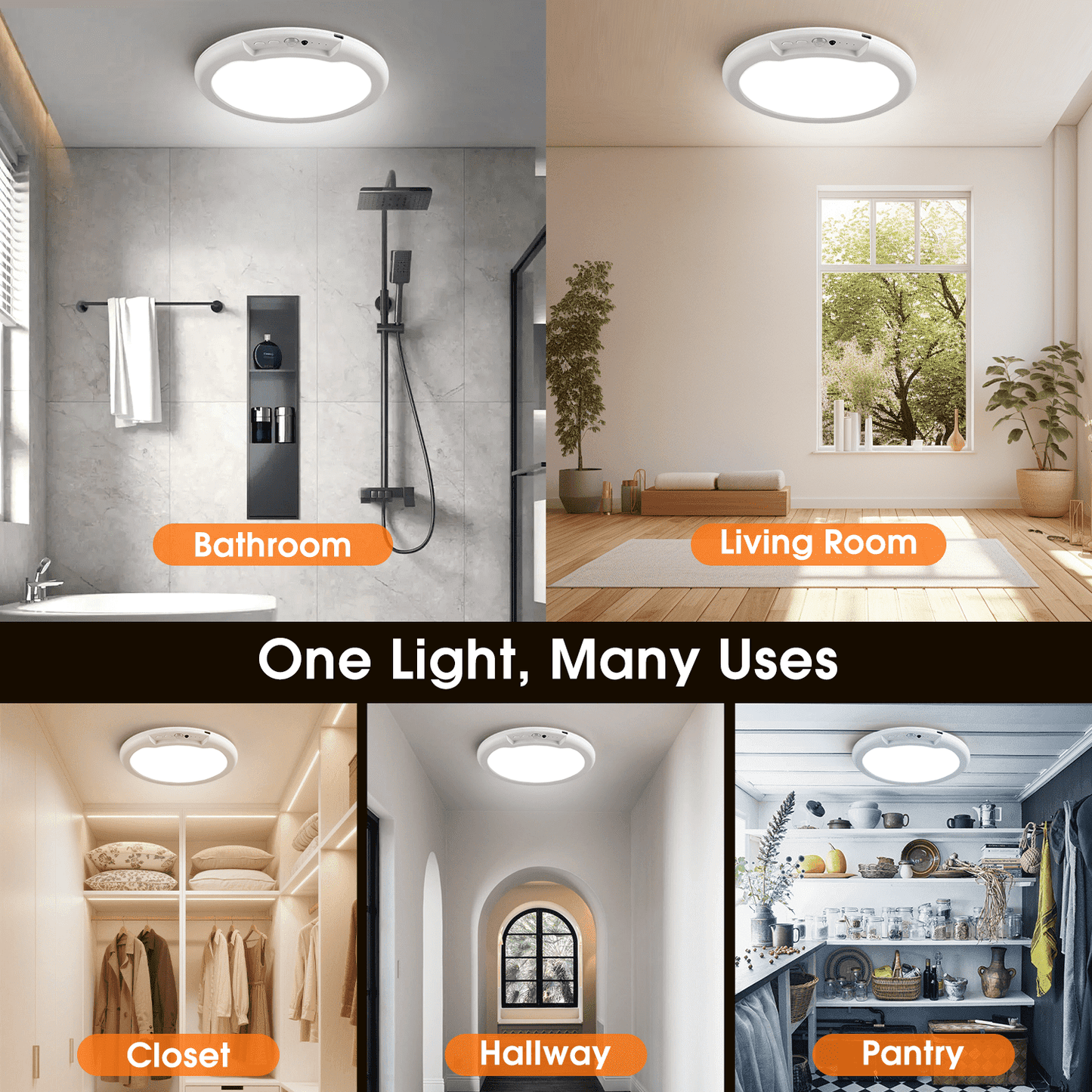 Rechargeable Ceiling Light with Motion Sensor and Remote 7.5 in , Wireless Magnetic LED Light, 3 Color Temps, 10-Level Dimming for Closet, Hallway and Storage Room