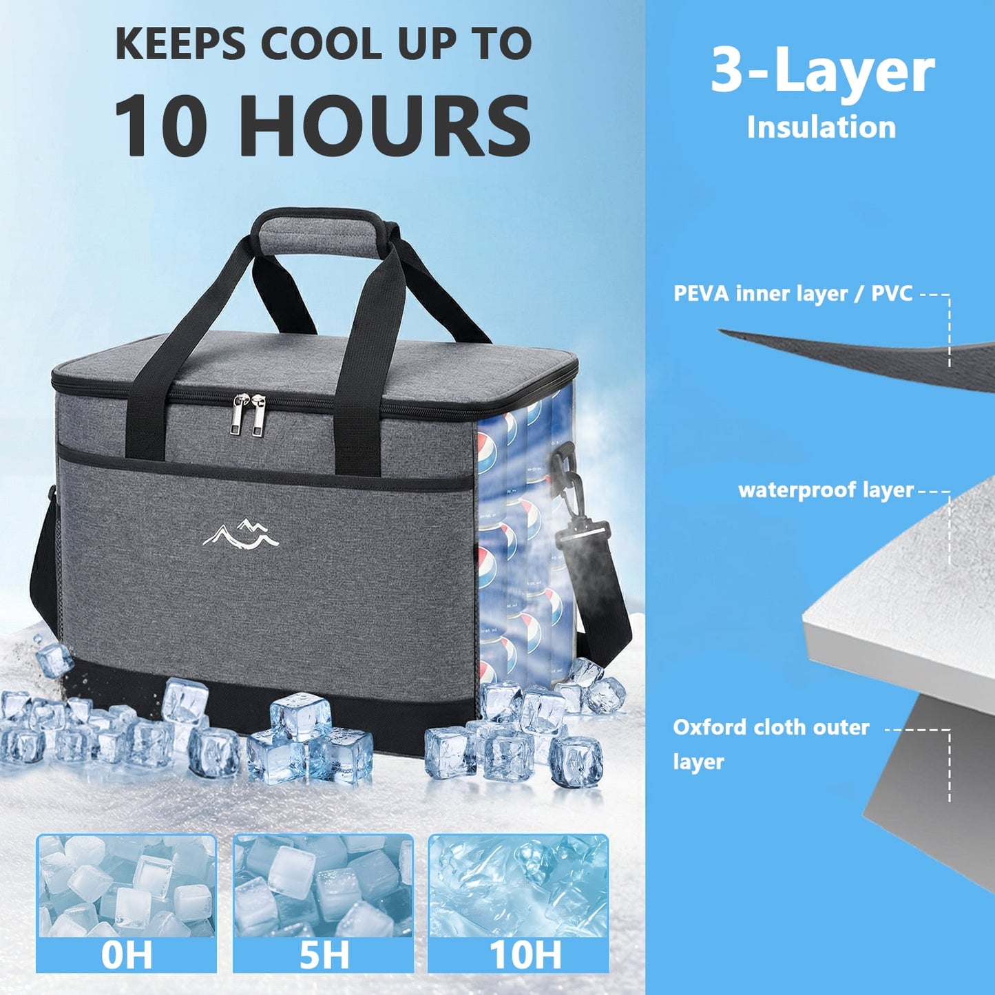 Merryhome 45 Can Soft Sided Cooler Bag, 29 Qt Insulated Leakproof Collapsible Cooler with Shoulder Strap for Beach, Camping, Picnic and Travel, Gray