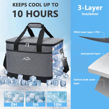 Merryhome 45 Can Soft Sided Cooler Bag, 29 Qt Insulated Leakproof Collapsible Cooler with Shoulder Strap for Beach, Camping, Picnic and Travel, Gray