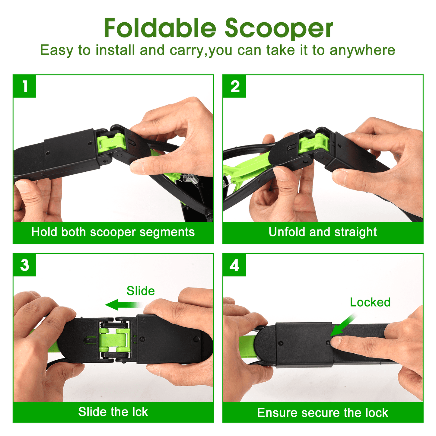 Foldable Dog Pooper Scooper, 23" Long Handle, Leak-Proof & Compact Pet Waste Picker, Plastic, Green – For Large & Small Dogs, Grass or Yard Use