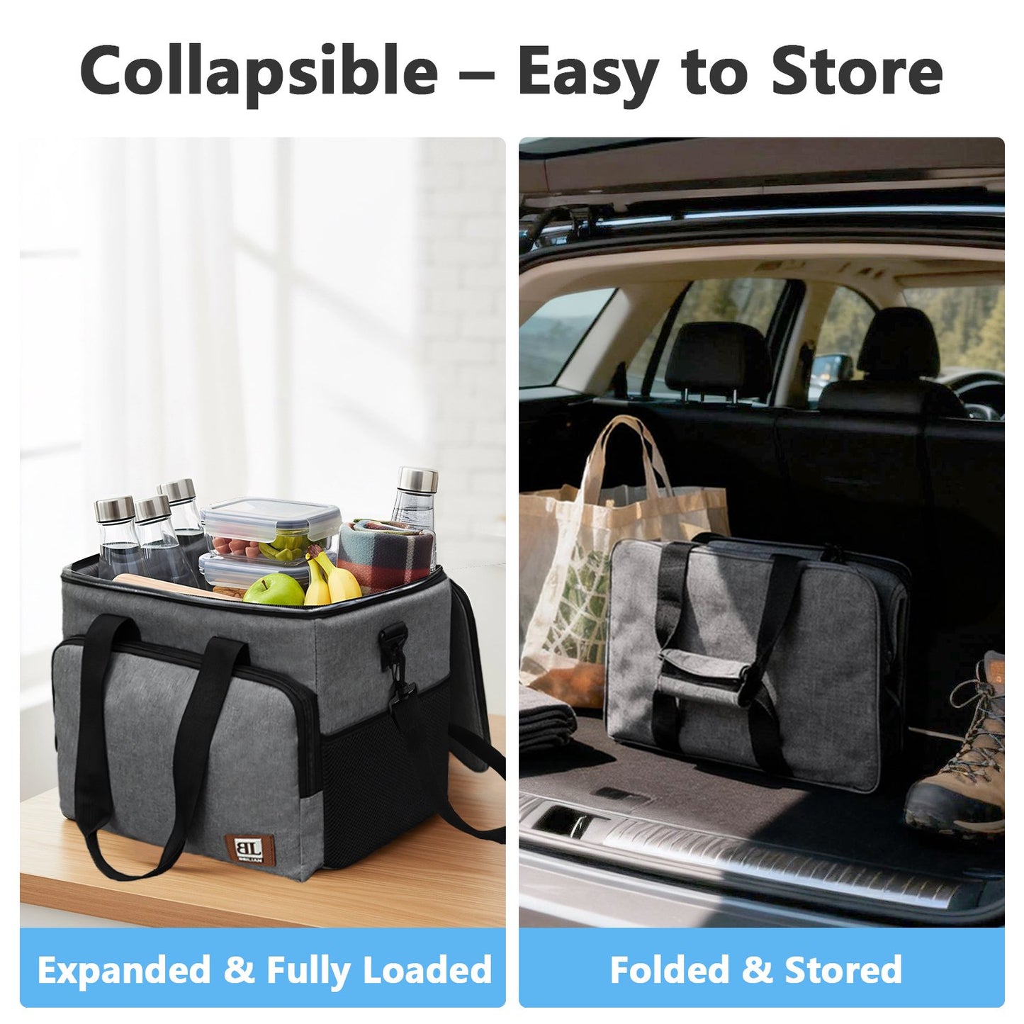 Merryhome 45‑Can Collapsible Soft Cooler Bag – 29 Qt Leak‑Proof Insulated Ice Chest for Camping, Beach, Road Trip, Picnic & Grocery Travel Bag (Gray)