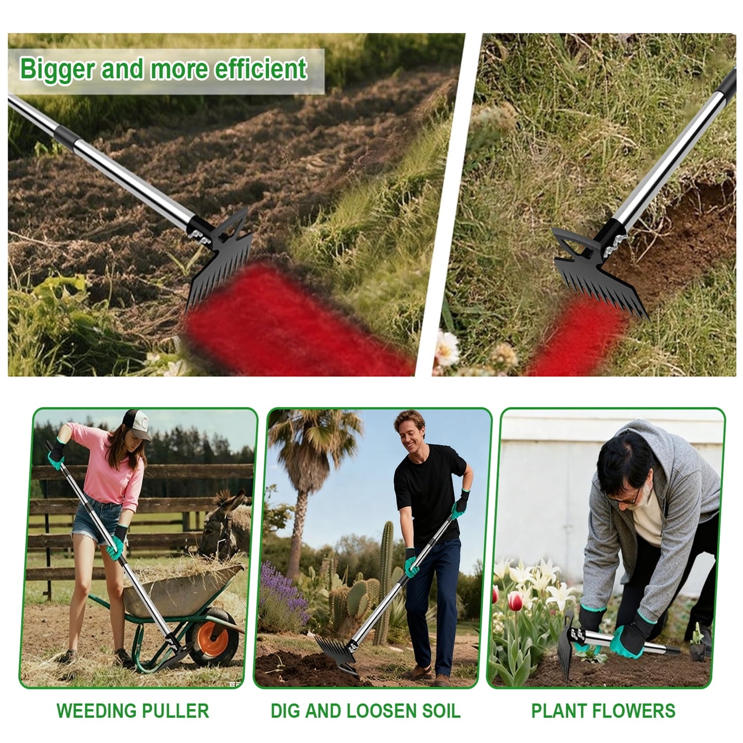 Merryhome 60″ Long‑Handle Weed Puller Tool – 11‑Teeth Steel Head Garden Weeding Tool & Lawn Dandelion Remover for Yard, Patio, Outdoor Use
