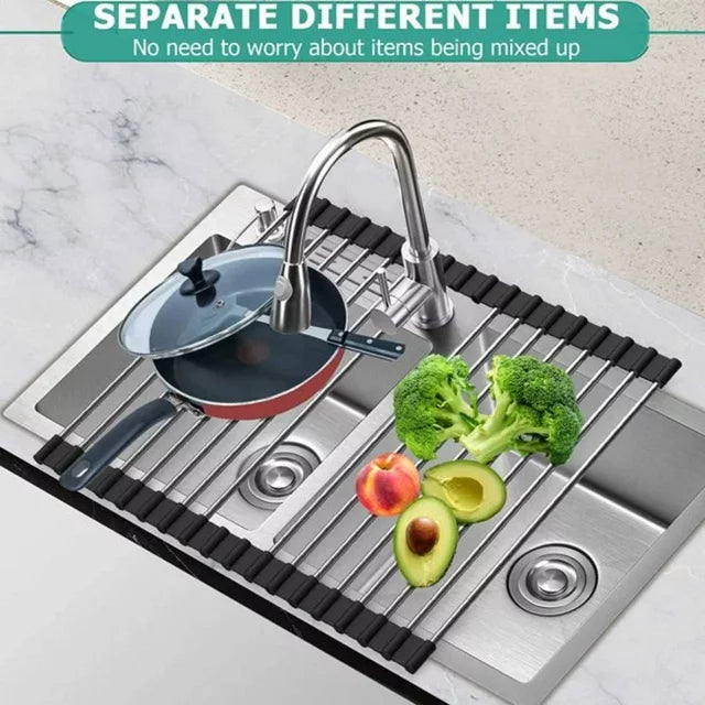 Roll-Up Dish Drying Rack on the Sink, 20in*14in Foldable Dish Drainer with Rolling Heat-Resistant & Anti-Slip Silicone Coated