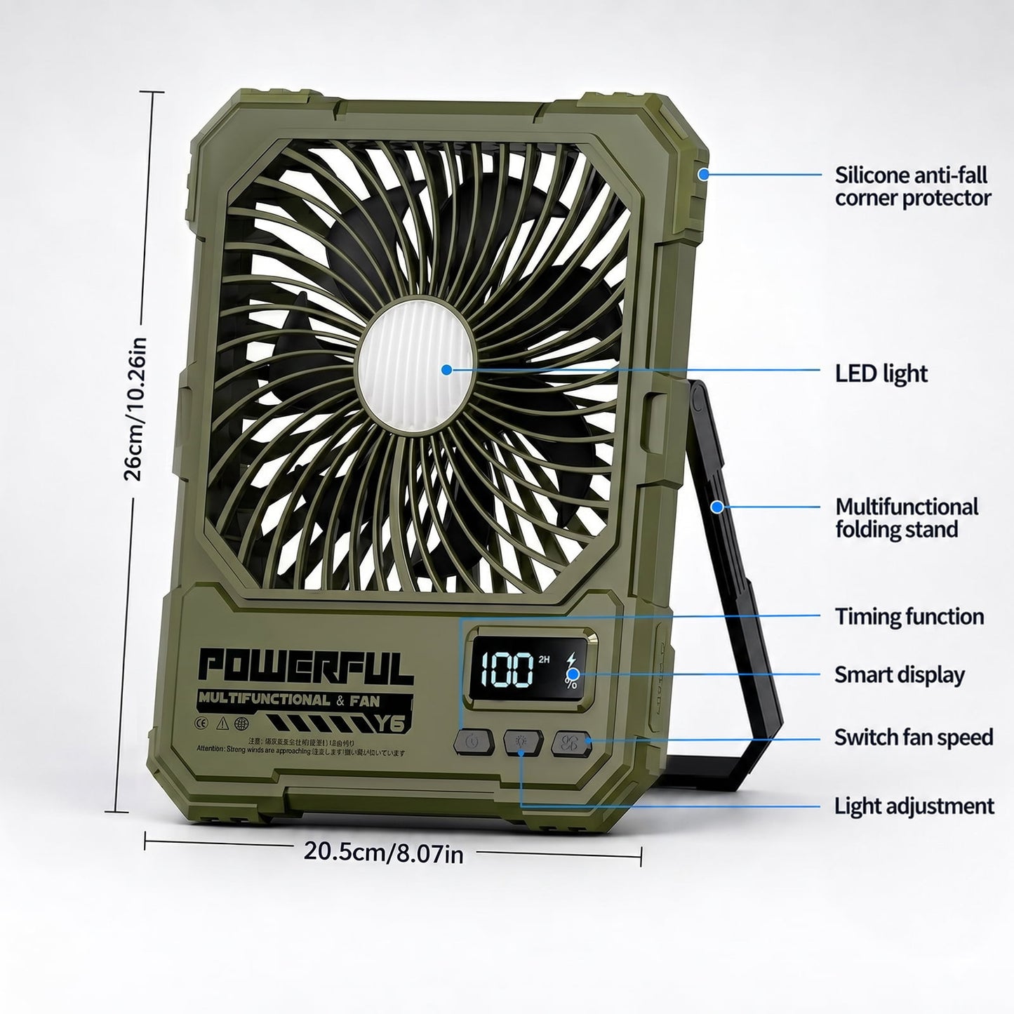 Portable Fan, Camping Fan, 20000mAh 18-85H Rechargeable Ultra Thin Foldable with Built-in Power Bank, Hook for Outdoor Camping Tent RV Travel (Green)