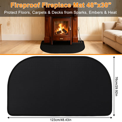 Henotian Fireproof Fireplace Mat 48x30 in Fire Resistant Hearth Rug for Wood Stove, Protect Floors Carpets Decks from Sparks Ashes and Heat
