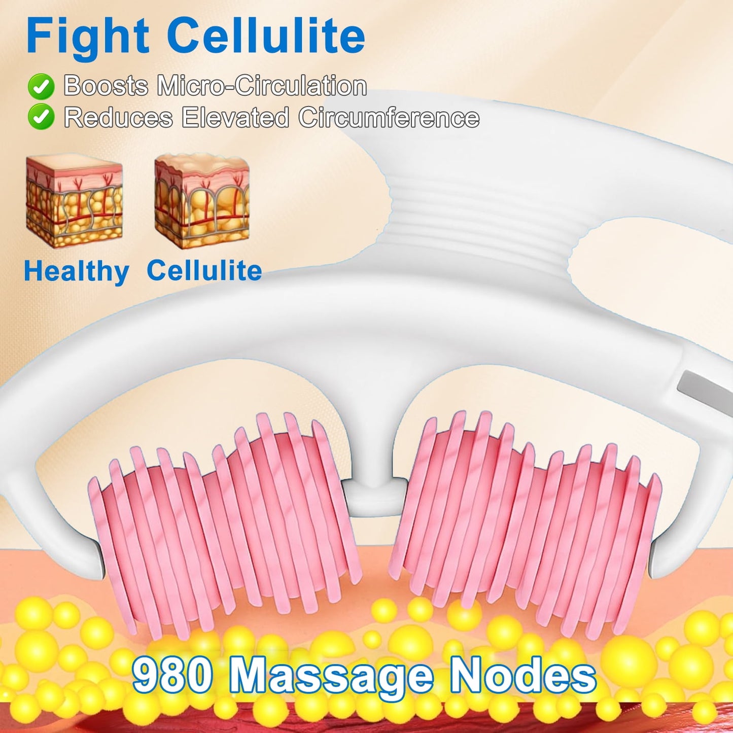 Merryhome Anti-Cellulite Massage Roller, Manual Body Massager for Legs, Arms, Stomach and Buttocks, Pink