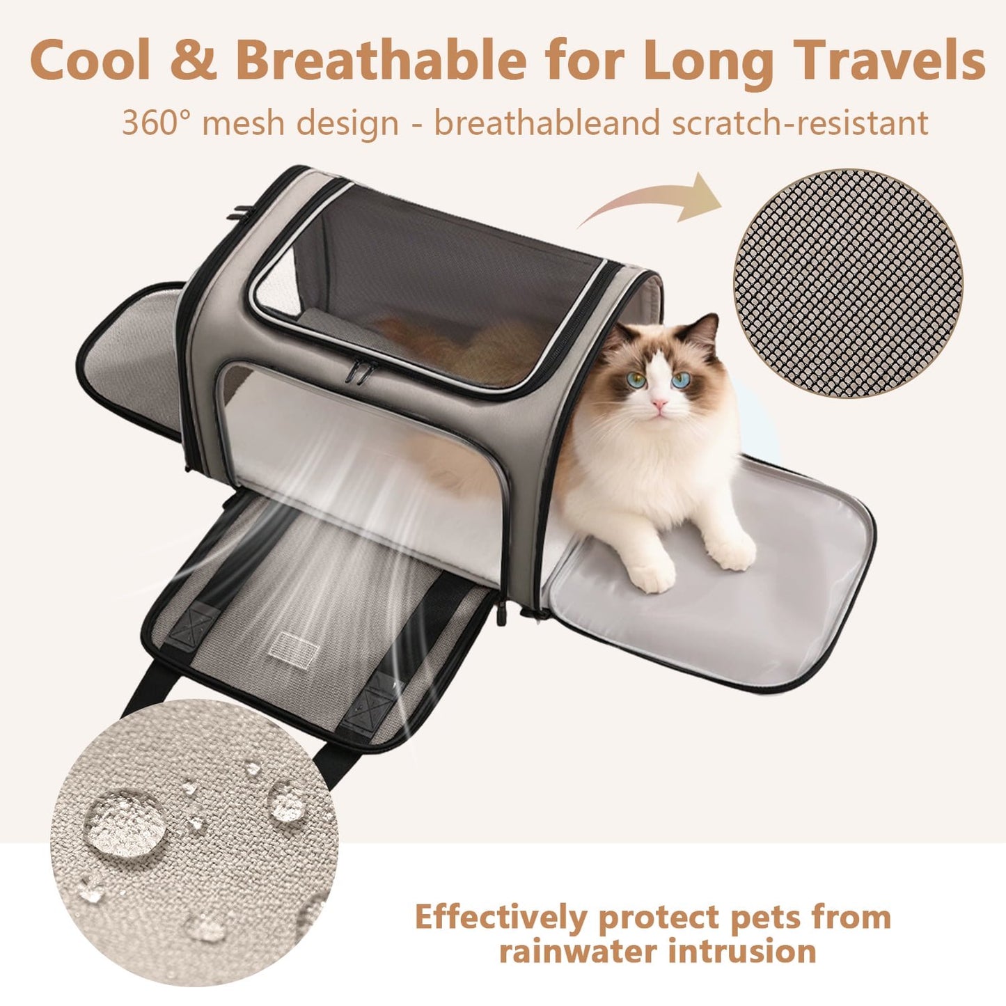 Merryhome Cat Carrier 18 in, Airline Approved Soft-Sided Pet Travel Bag, Foldable Waterproof for Small Cats and Dogs up to 15 lbs, Coffee