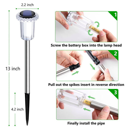 10 Pack Outdoor Solar Lights Solar Pathway Lights LED Waterproof Stainless Steel Driveway Lighting for Outside, Yard, Walkway, Sidewalk, Garden, Lawn (Warm White)
