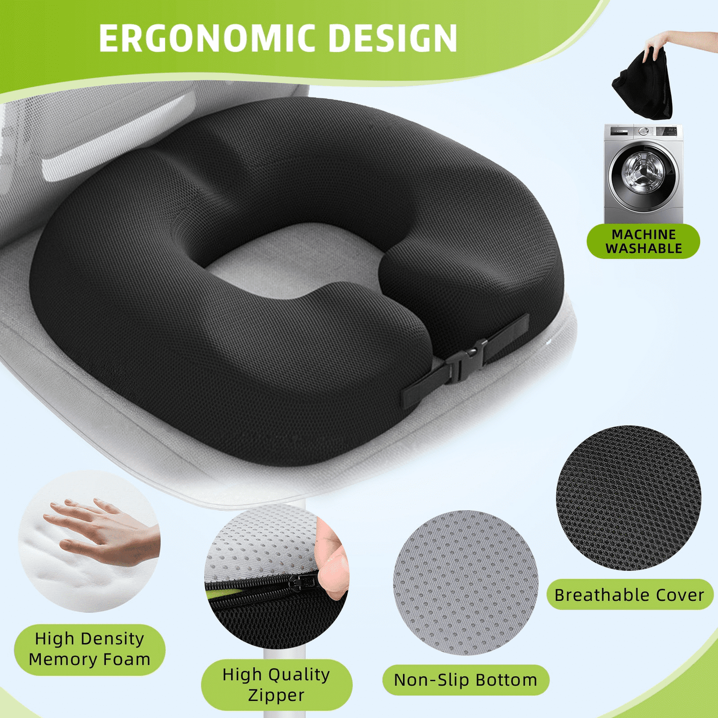 Merryhome Donut Pillow Seat Cushion for Tailbone Pain Relief and Hemorrhoid Relief, Memory Foam Donut Chair Cushion for Postpartum, Pregnancy, Sciatica and Coccyx Pain Relief, Black