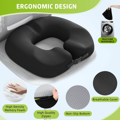 Merryhome Donut Pillow Seat Cushion for Tailbone Pain Relief and Hemorrhoid Relief, Memory Foam Donut Chair Cushion for Postpartum, Pregnancy, Sciatica and Coccyx Pain Relief, Black