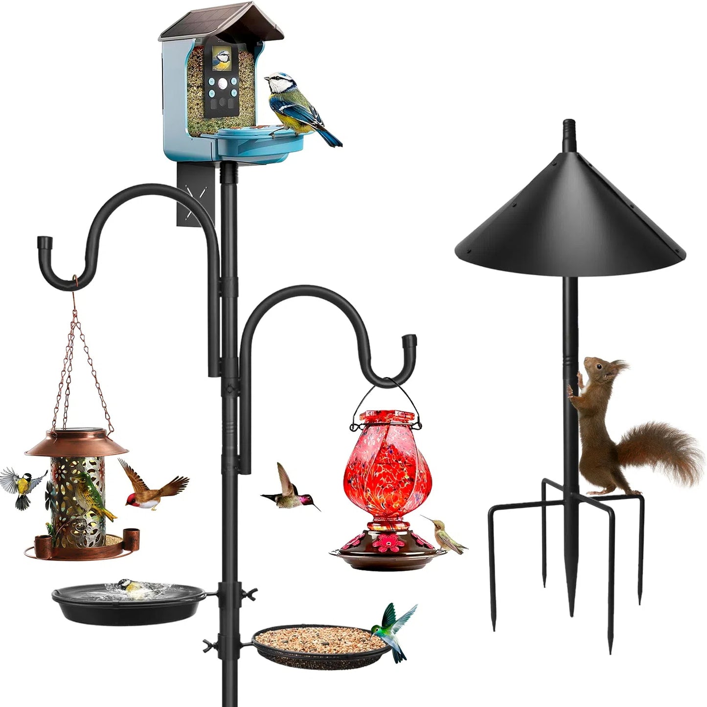 Teblint 92" Bird Feeding Station, Heavy Duty Bird Feeder Pole Bird House Stand Mount Kit w/ Squirrel Proof Baffle 2 Shepherds Hooks, Adjustable Feeder Stand for Outdoor Wild Birds Watching