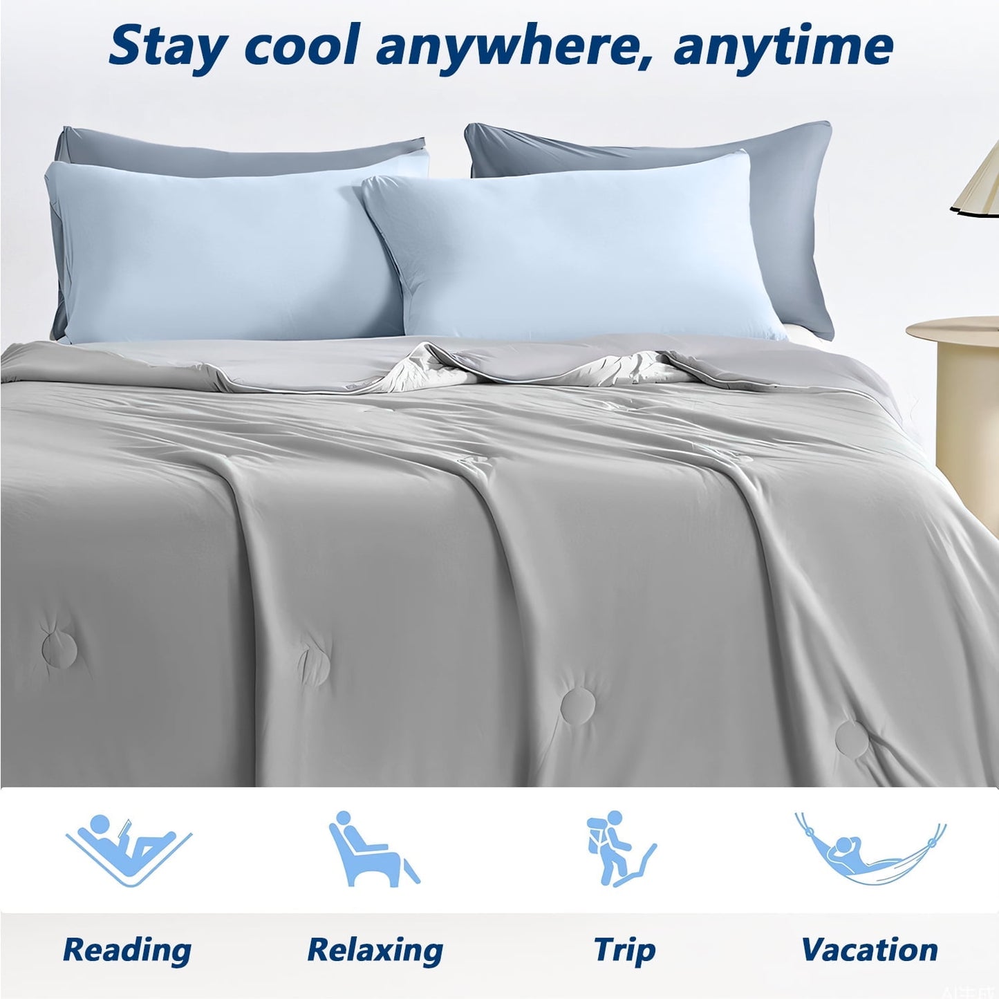 Merryhome Cooling Comforter Queen Size for Hot Sleepers, 90x90 in Double-Sided Cooling Blanket, Lightweight Breathable All Season Comforter, Gray