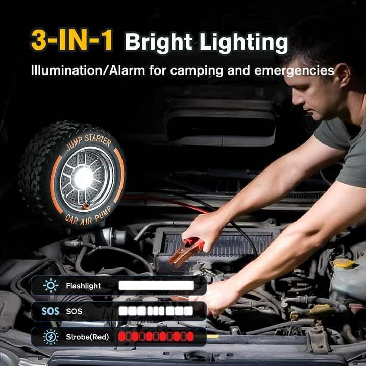 Car Jump Starter With Air Compressor Power Bank 3500A 150PSI Car Battery Jump Starter Digital Display Tire Inflator Portable Battery Jump Box