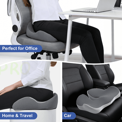 Henotian Memory Foam Seat Cushion for Office Chair, Extra-Thick Ergonomic Chair Cushion for Tailbone, Sciatica & Back Pain Relief, Non-Slip Car Seat Pillow Gray