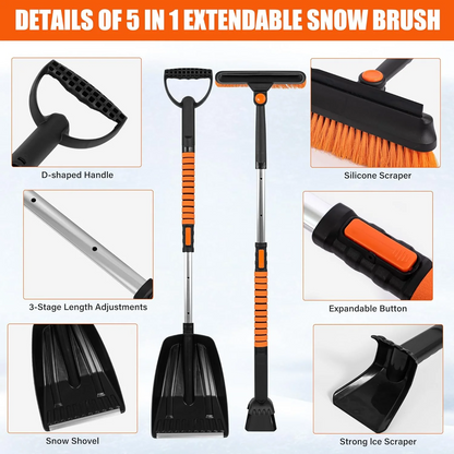 Ice Scraper and Extendable Snow Brush Emergency Snow Shovel for Car,31" - 40" Snow Brush with Squeegee,Snow Scraper with 180° Pivoting Brush Head and Foam Grip for Car Windshield,Truck,SUV