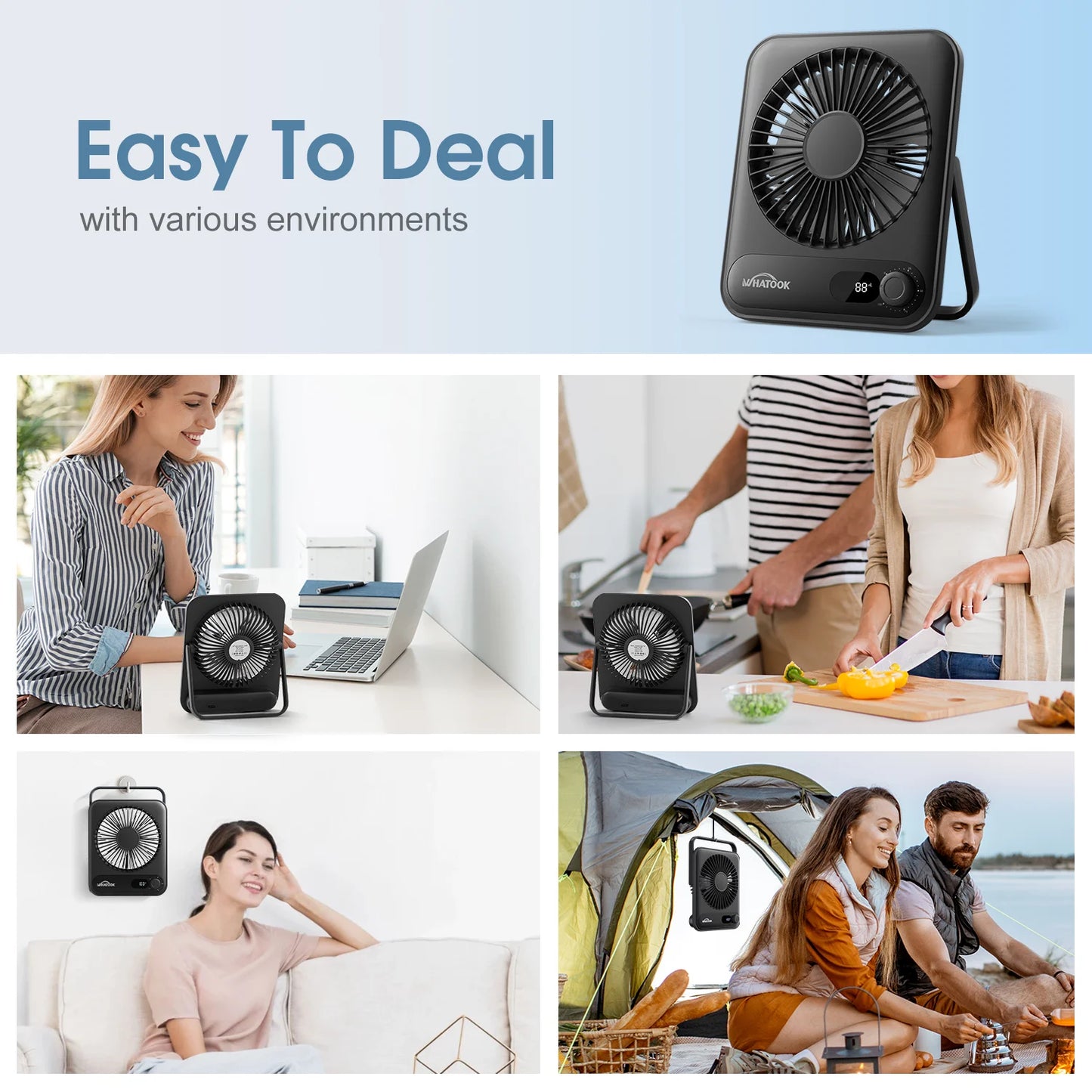 Desk Fan Portable Fan Rechargeable 5000mAh Personal Fan, Silent Small Table Fan Travel Fan for Sleeping with Display & 100-Speed, Desktop Fan for Bedroom Office Camping- Black