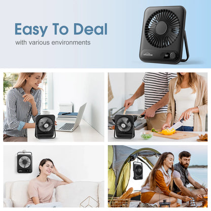 Desk Fan Portable Fan Rechargeable 5000mAh Personal Fan, Silent Small Table Fan Travel Fan for Sleeping with Display & 100-Speed, Desktop Fan for Bedroom Office Camping- Black