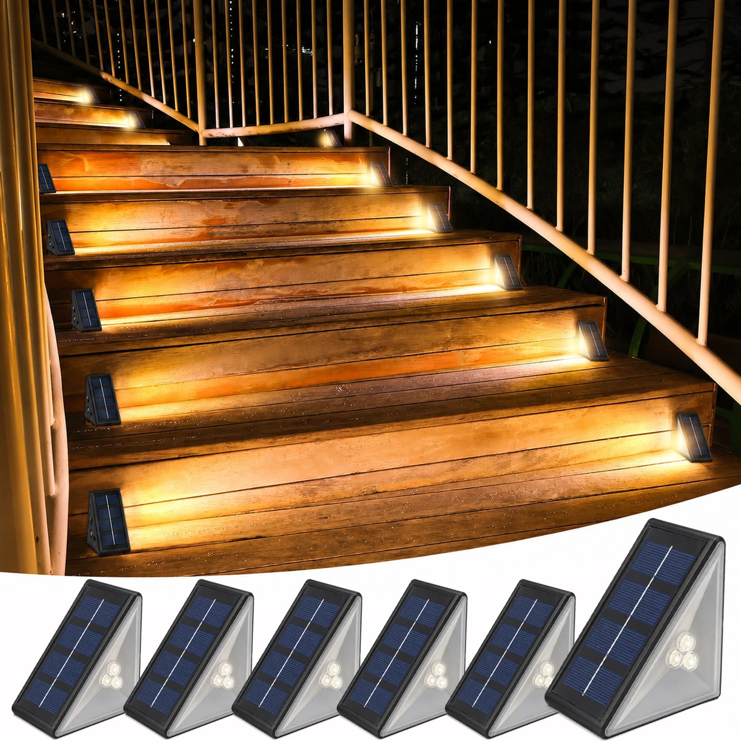 Solar Stair Lights 6 Pack, Outdoor Waterproof IP65, LED Outdoor Step Light, Outdoor Light Decor for Garden Stair, Deck, Front Step, Front Porch, and Patio