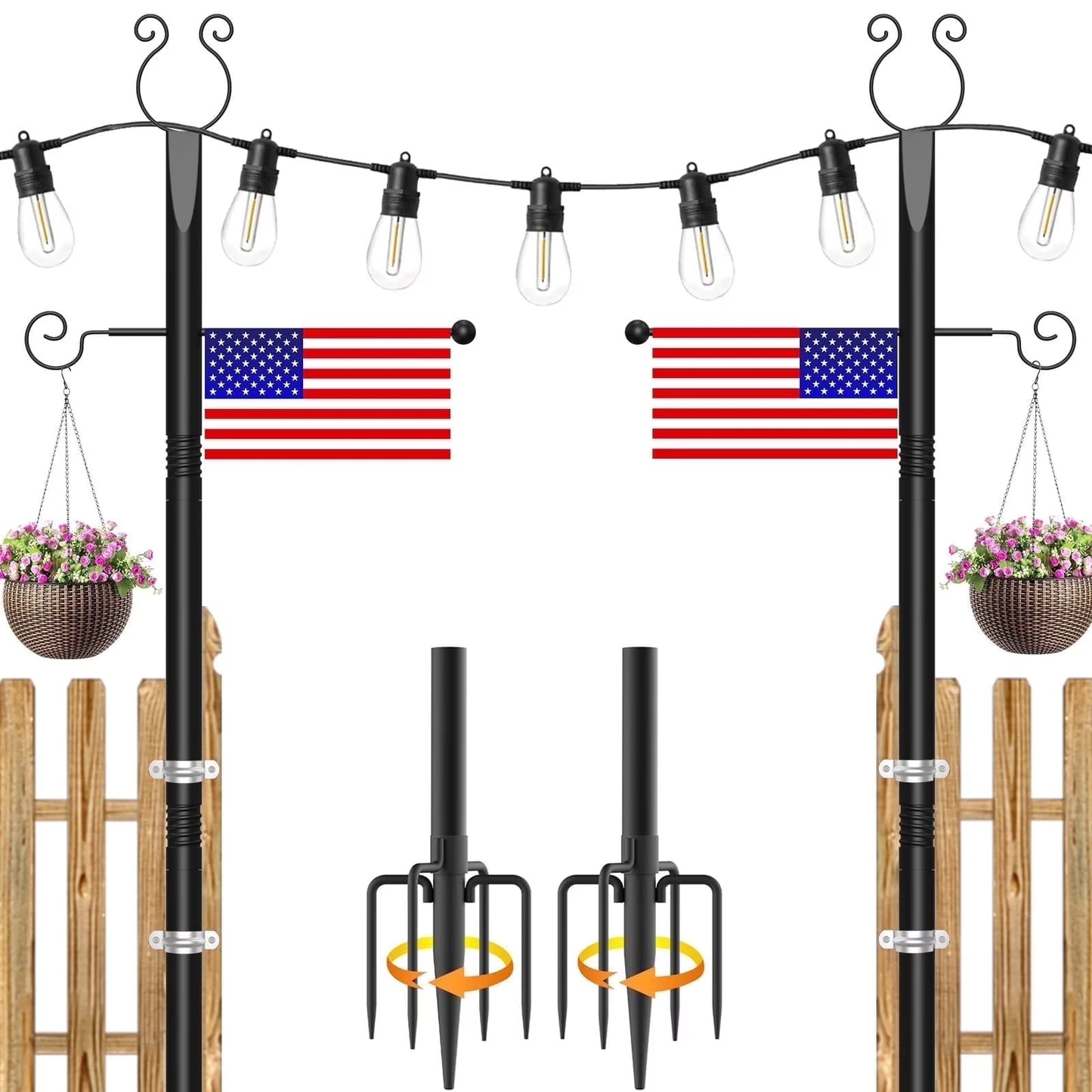 2-Pack 10ft Outdoor String Light Poles for Patio, Deck, Backyard - Heavy-Duty Metal Poles with Fork Brackets, Weather-Resistant & Adjustable Height - Easy Installation