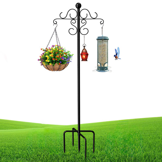 92 Inch Shepherds Hooks for Outdoor, Thickened Bird Feeder Poles with 5 Prongs for Hanging Plant Baskets, Lanterns, Wedding Decor