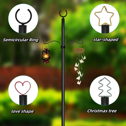 String Light Poles, 11.81 FT Metal Patio Poles with Hook , Outdoor Lighting Stand for Deck, Backyard, Balcony, Fence, Hanging Basket, Lantern, Bird Feeder-1Pack