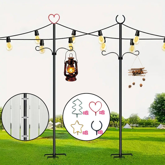 Outdoor String Light Poles: 11.81FT Tall Patio Lighting Stand with Hooks Sturdy Metal Post to Hanging String Lights - for Outside Garden, Backyard, Bistro, BBQ, Parties, Wedding - 2Pack