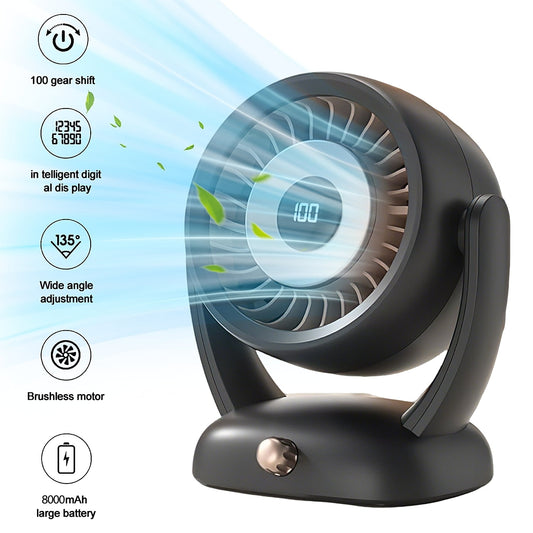 SPORTS JOY Desktop Fan, 100 Speed Air Circulator Fan with 135-Degree Tilt Head, 8000mAh Desk Fan for Bedroom, Home and Office (Black)