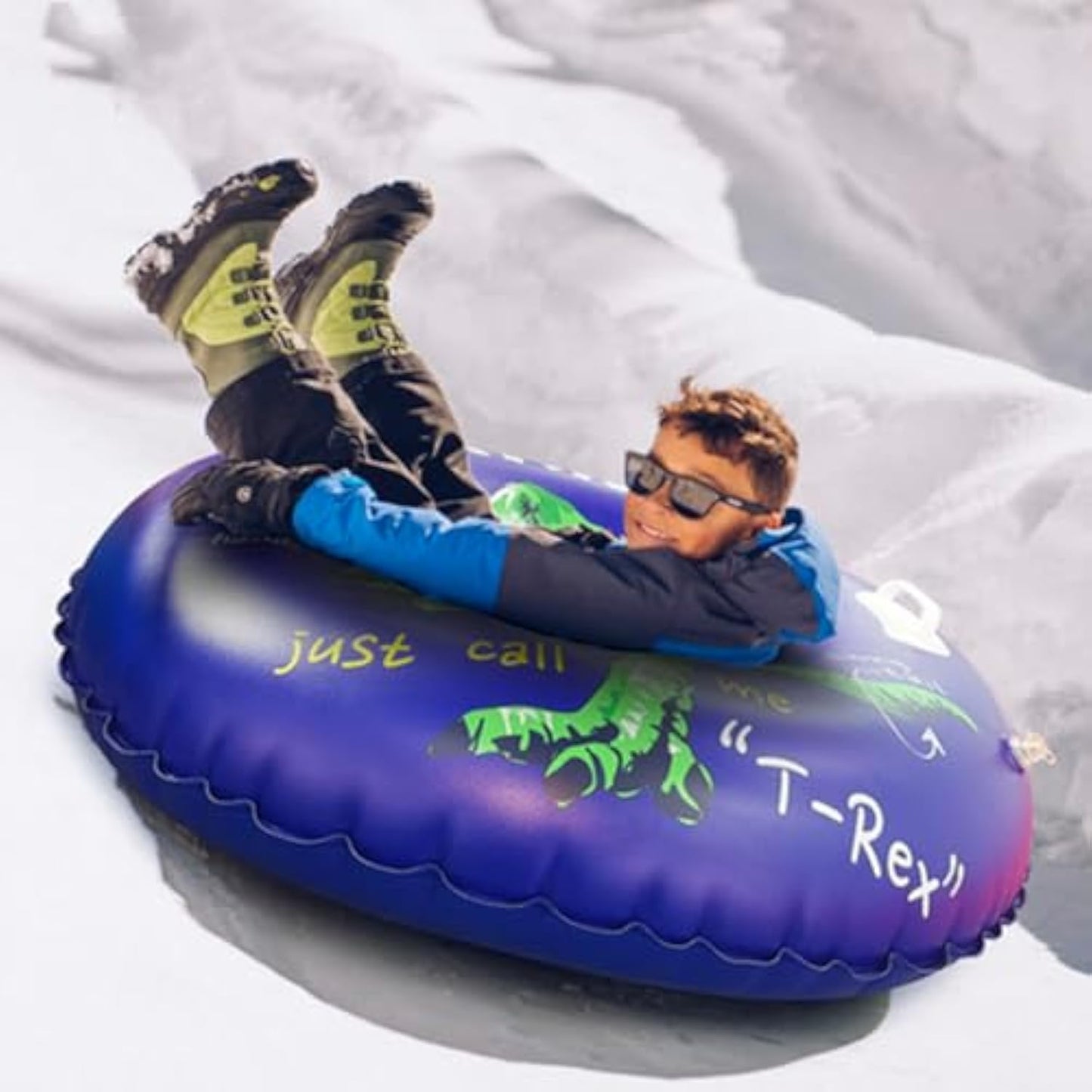 WHATOOK 36 Inch 1-Pack Kids Inflatable Snow Sled, Thick and Durable Hard Bottom Snow Sled with Handle, Winter Outdoor Sports Toys for Boys Girls Family Activities